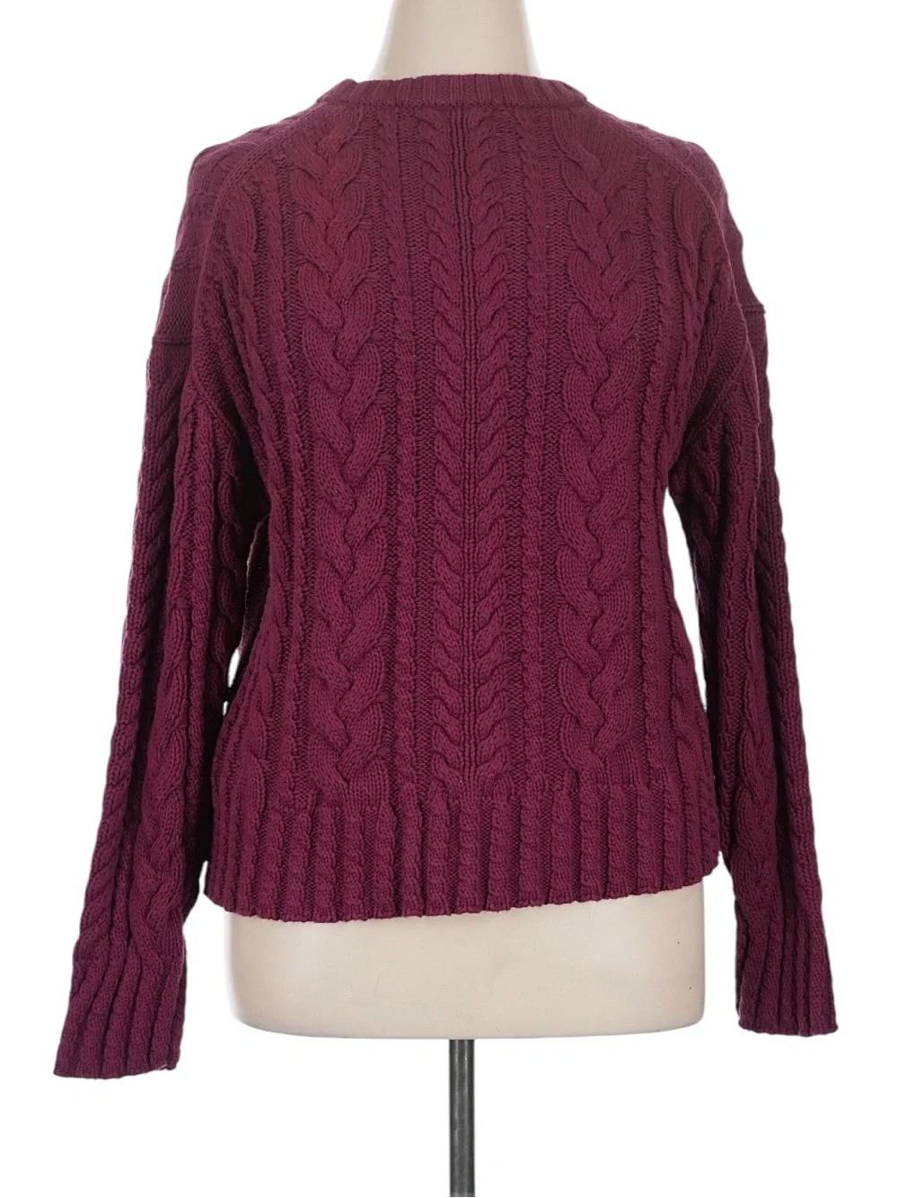J. Crew Cable Knit Crewneck Sweater XL Vivid Mulberry 100% Cotton Casual NWT